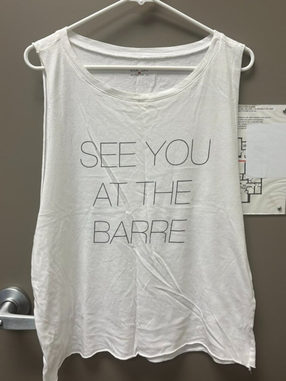 "See you at the barre" white muscle tee, one size